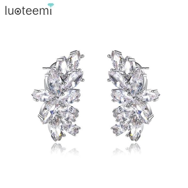 

stud luoteemi crystal earrings for women girls clear cubic zircon flower fashion jewelry dating party birthday gifts brincos, Golden;silver