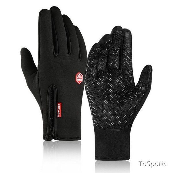 

cycling gloves waterproof winter men touch screen windproof womens zipper sports warmth and velvet thickening pairs, Black