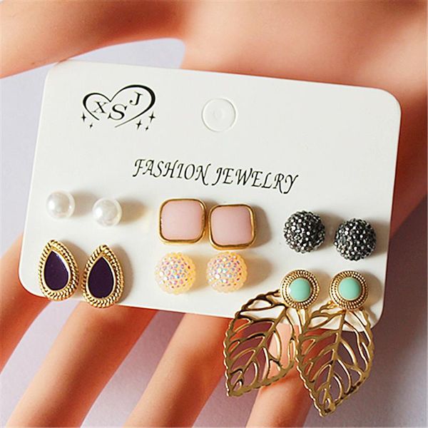 

stud fashion women accessories wholesale girls birthday party pearl earrings beautiful mix-and-match 6 pairs /set gift, Golden;silver