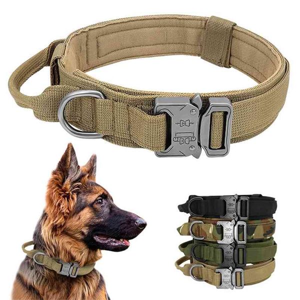 Collare per cani tattico resistente Collare per cani militare in nylon regolabile Guinzaglio per cani di taglia media K9 Caccia da addestramento per pastori tedeschi 210729