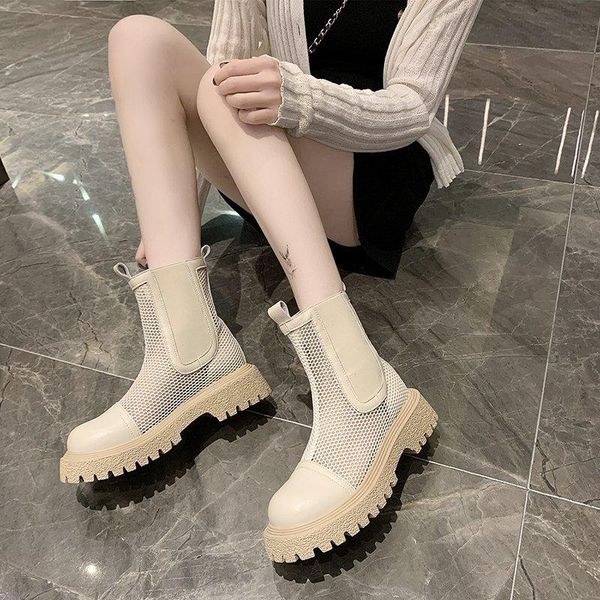 

spring and summer mesh boots thin hollow sandals women's thick-soled short women shoes, Black
