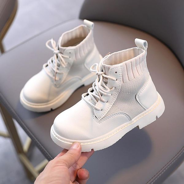 

girls shoes boys boots leather knit stitching kids fashion children, Black;grey