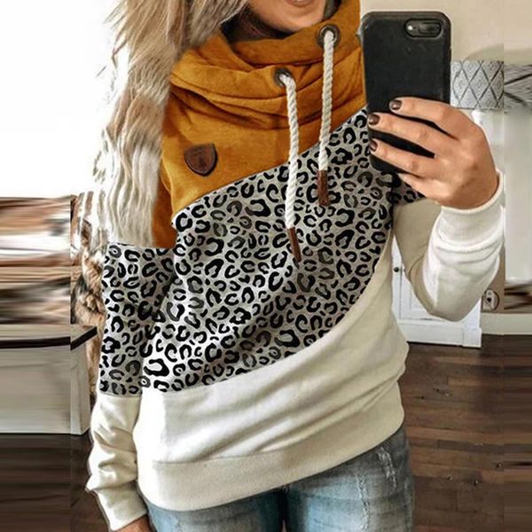 

women's hoodies & sweatshirts women patchwork casual drawstring turtleneck hooded sweatshirt autumn winter warm long sleeve pullover s, Black