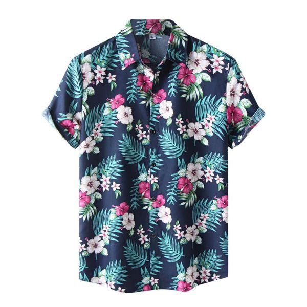

men's casual shirts 2021 mens short sleeve hawaiian shirt summer floral print beach for men holiday comfortable clothes, White;black