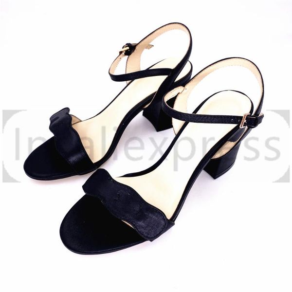 

sandals happyone 2021 summer women's high-heeled leather fashion gold classic shoes, Black