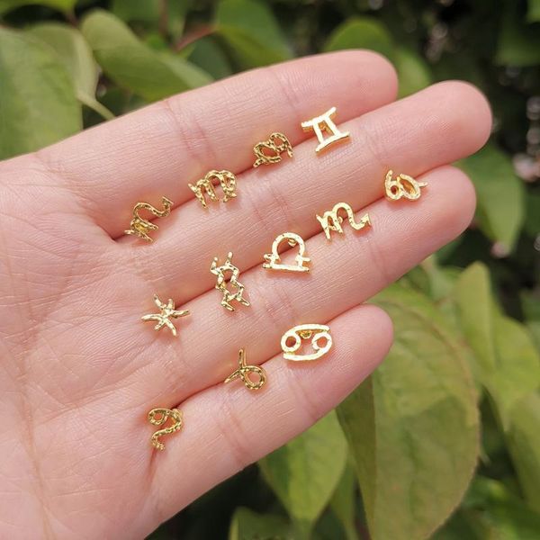 

stud fashion geometric 12 constellation earrings for women trendy gold color metal zodiac sign small jewelry gifts, Golden;silver