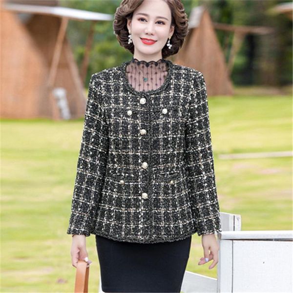 

women's jackets middle-aged and elderly spring autumn fashion short round neck long sleeve small fragrance jacket tide h312, Black;brown