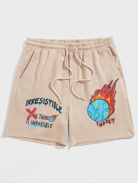 

men slogan & basketball graphic track shorts u3w5#, Black