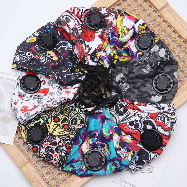 

printing funny halloween, colorful breathing valve mask, filter insert, cotton adult