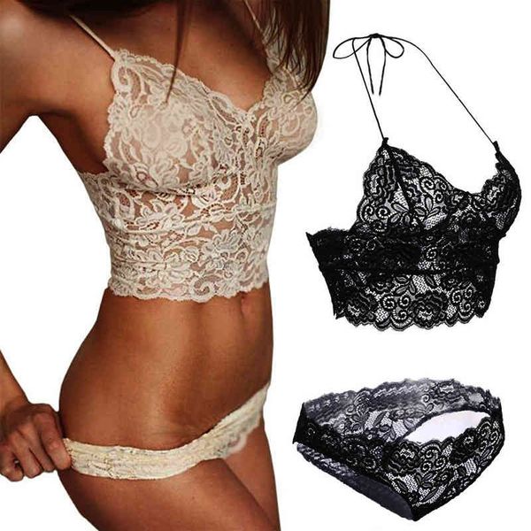 

women's style flower edges beha set transparent lingerie romantic t-broek underwear nightwear plus size and panty, Black;pink