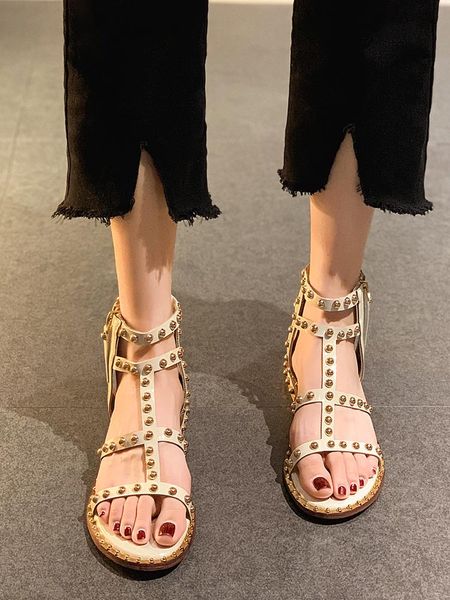 

sandals women's shoes summer 2021 fashion retro rivet anti-skid roman women, Black