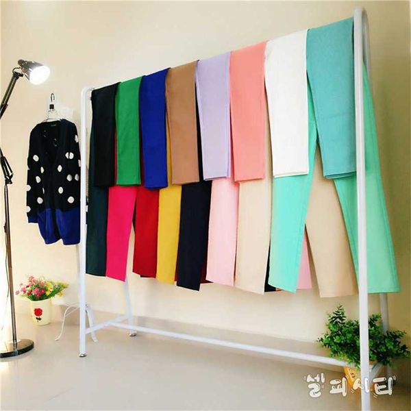 

casual cotton ankle-length 92cm pants women oversized pants mid slim waist candy-colored pencil pants joggers women joggers 211008, Black;white