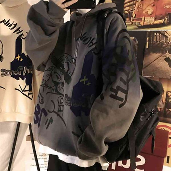 

oversized women&men hoodie pullovers hoodies sweatshirts print anime hoody streetwear clothes plus size punk 210721, Black