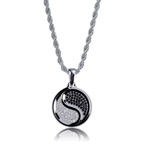 

pendant necklaces 18k gold plated bling cz simulated diamond iced tai chi necklace hip hop chain jewelry for men charm gifts, Silver