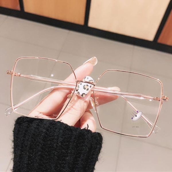 

anti-blue square vintage oversized eyeglasses intellectua elegant gold silver clear frame for women myopia shades fashion sungl, Black