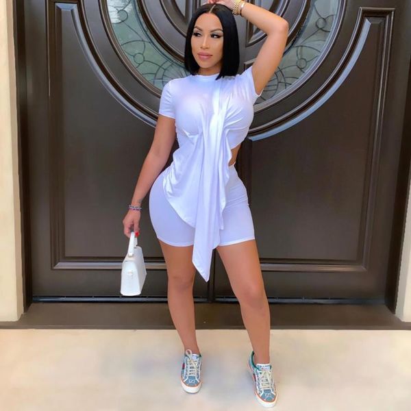 

women's tracksuits two piece set summer fashion irregular hem tshirt shorts suit ladies motorcycl wear nightclub outfits casual 2 sui, Gray