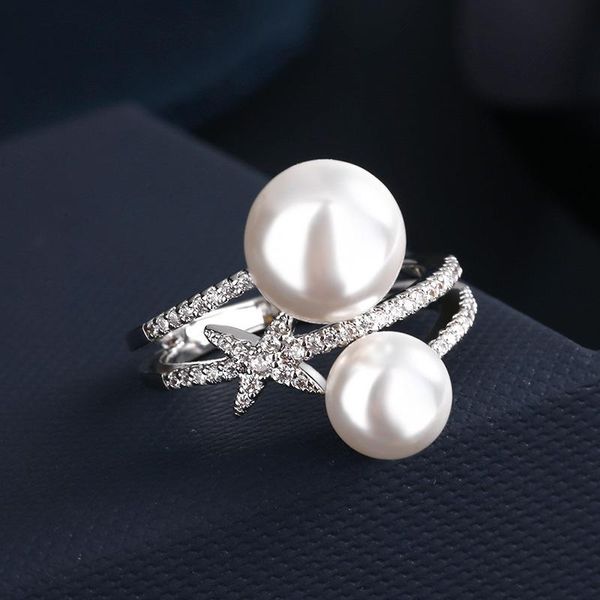 

wedding rings 7rings classic trendy two pearl diamond silver star for women luxury jewelry accessories party, Slivery;golden