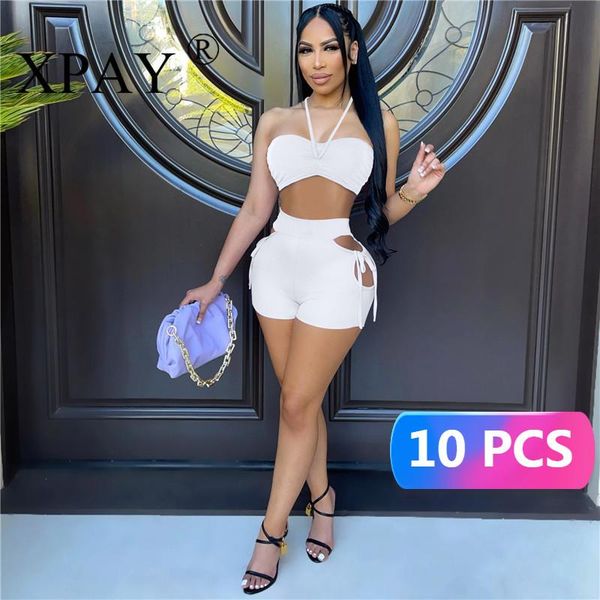 

women's tracksuits wholesale items shorts sets for women summer halter strapless crop and short solid color backless hollow out bulk lo, Gray
