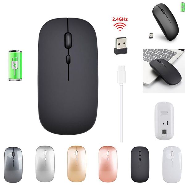 Mouse sem fio ultra fino silencioso silencioso led back light 3 botões USB carregamento profissional escritório ratos para laptop