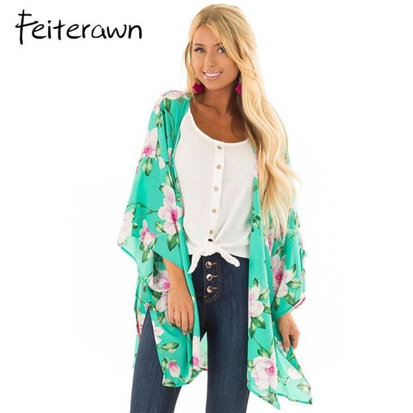 

women's trench coats feiterawn lightweight three quarter bell sleeve floral print boho style cardigan coat open front loose casual blou, Tan;black