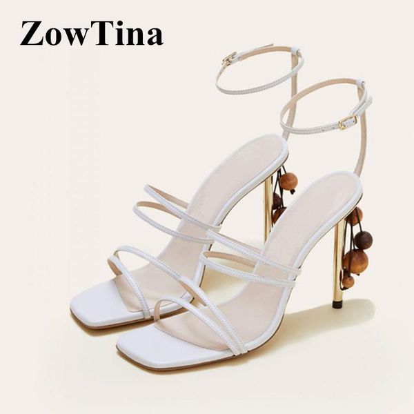 

white leather women gladiator sandals 10cm metal thin high heels bridal summer wedding shoes ankle strap dress sandalias femmes, Black
