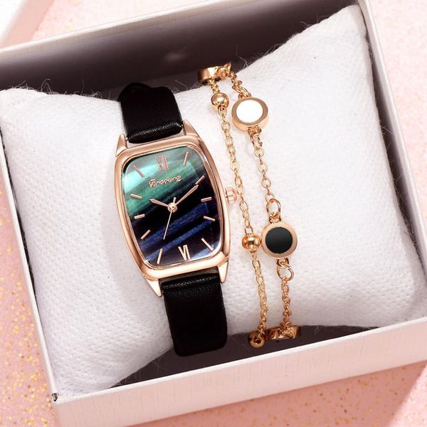 

watch bands feminina pequena banda de couro anagico verdede quartzo vestido senhoras relgios para mulher, Black;brown