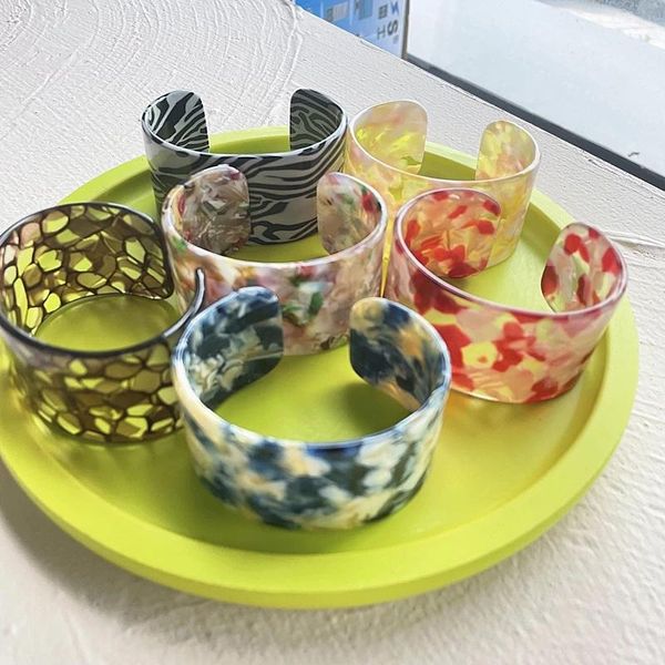 

charm bracelets leopard print resin bracelet colorful bangle for women bohemian cuff fashion acrylic wedding elegant jewelry, Golden;silver