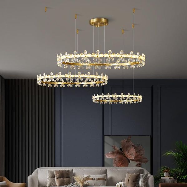 

chandeliers light luxury crystal flower living room chandelier warm and romantic round bedroom lighting restaurant