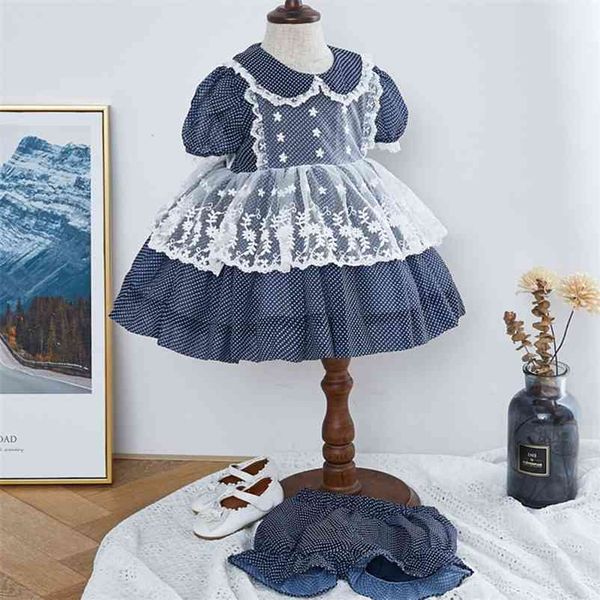 Sommer Baby Mädchen Wave Point Kurzarm Kleider Kinder Kinder Mädchen Prinzessin Kleidung + Shorts 210521