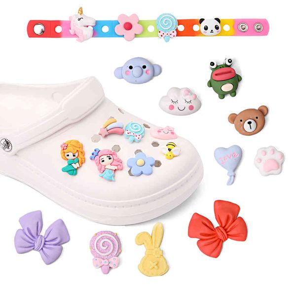 

20pcs resin shoes for buckle accessories bow panda bear bee shoe decoration croc jibz charms fit wristband kids gift, Bronze;silver