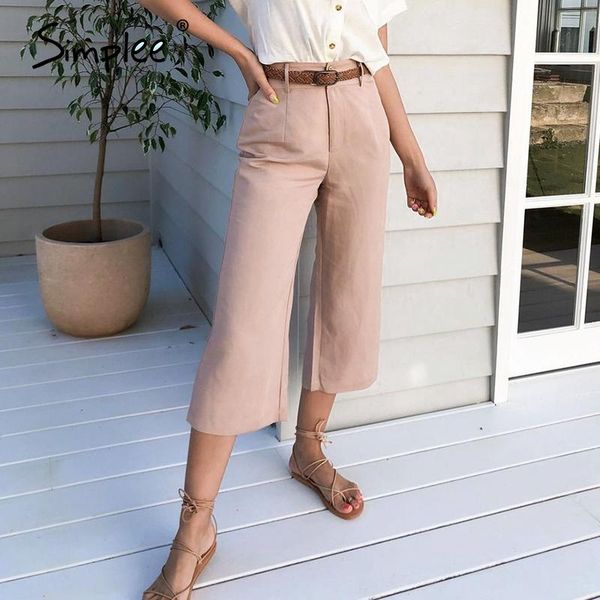 

women's pants & capris simplee high waist casual women summer spring solid pink trousers wide leg work wear office lady ruffles vintage, Black;white
