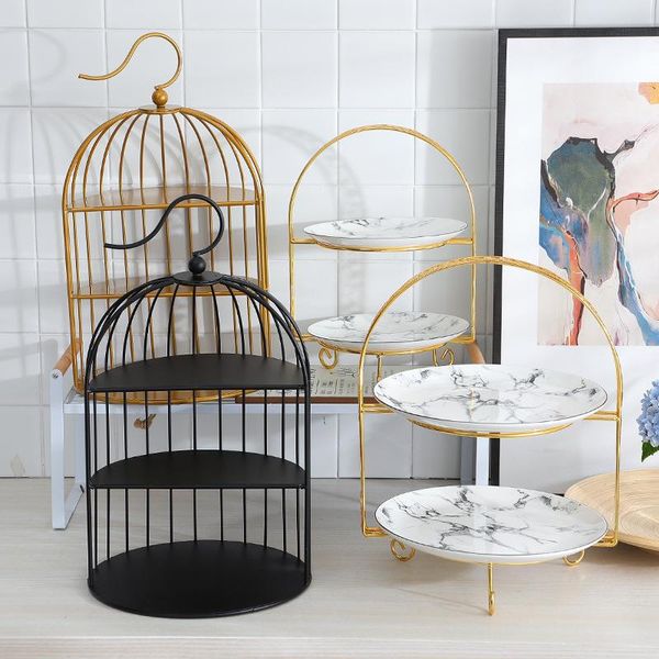 

storage bottles & jars creative bird cage food rack display stand ceramic three-layer dessert table tray double-layer cake afternoon tea sna