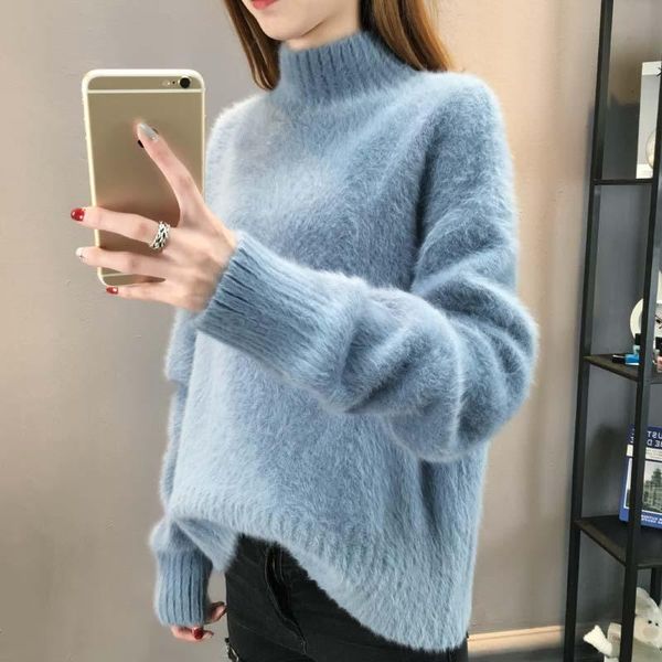 

turtleneck mohair sweater women 2021 autumn winter clothes pullover robe pull femme hiver loose streetwear jumper women's sweaters, White;black