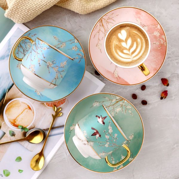 Großhandel exquisite Keramik Tassen chinesische Licht Luxus Wohnzimmer Home Dekore Porzellan Kaffeetasse mit Goldgriff