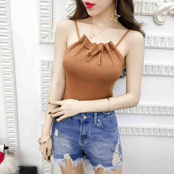 

summer fashion slim knitting womens cami off shoulder pleated girl knitted tank sleeveless t shirts, White