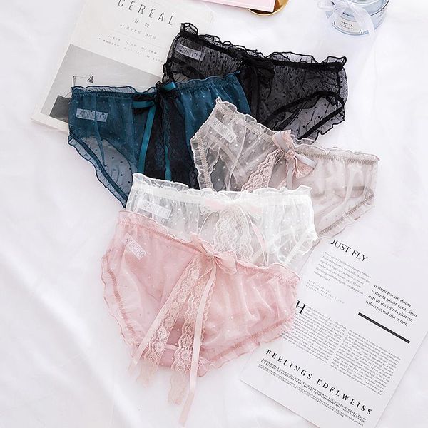 

women's panties lace for women ultrathin perspective attractive underwear breathable soft low-rise waist bow knot erotic underpants, Black;pink