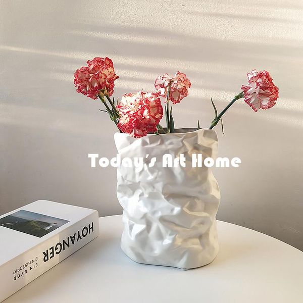 

vases simple modern art fold vase white ceramic paper bag type floral flower arrangement dried ornaments