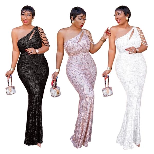 

xqy1694 one shoulder oblique leader bead chain slim temperament chip large dress fishtail, Black;gray