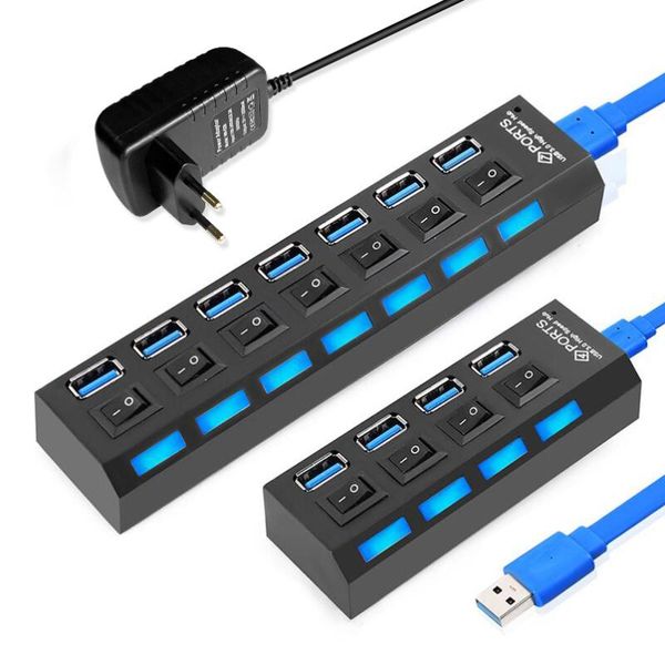 

hubs usb 3.0 hub 2.0 multi splitter 3 hab use power adapter 4/7 port expander pc computer accessories