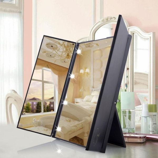 

led shining makeup mirror 8 light illuminated three-sided foldable make up cosmetic tablebeauty vanity mirror1