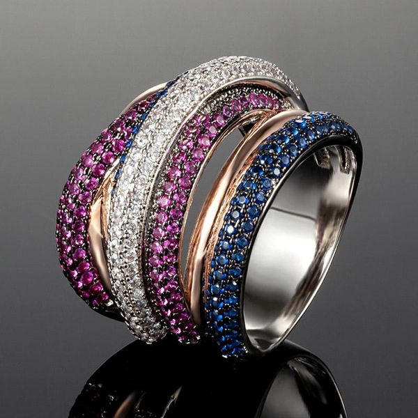 

wedding rings zlxgirl jewelry full pave zircon copper ring engagement female women's weddings accessories anel, Slivery;golden