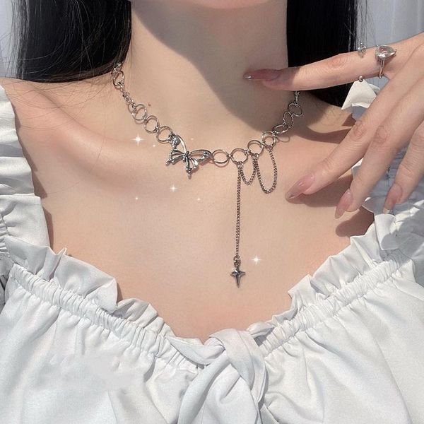 

chokers kpop punk style butterfly choker necklace jewelry on the neck 2021 women goth chain pendant and necklaces collares for girl, Golden;silver