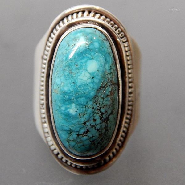 

cluster rings large blue stone for women engagement gift vintage boho ring men jewelry antique silver color bague femme anillos, Golden;silver