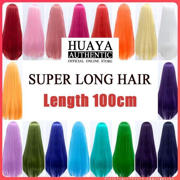

women's 100cm long straight hair heat resistant fiber synthetic cosplay anime costume wig black pink green purple red1
