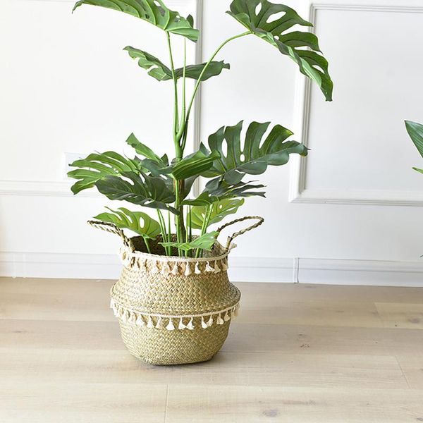 

storage baskets seagrass wicker basket flower pot folding pastoral creative straw room