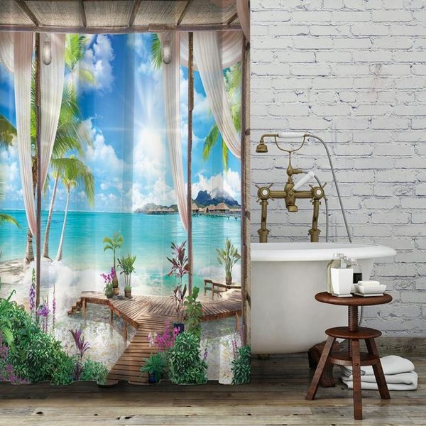 

shower curtains a9lb beach palm waterproof landscape curtain ocean scenery bath bathroom decor