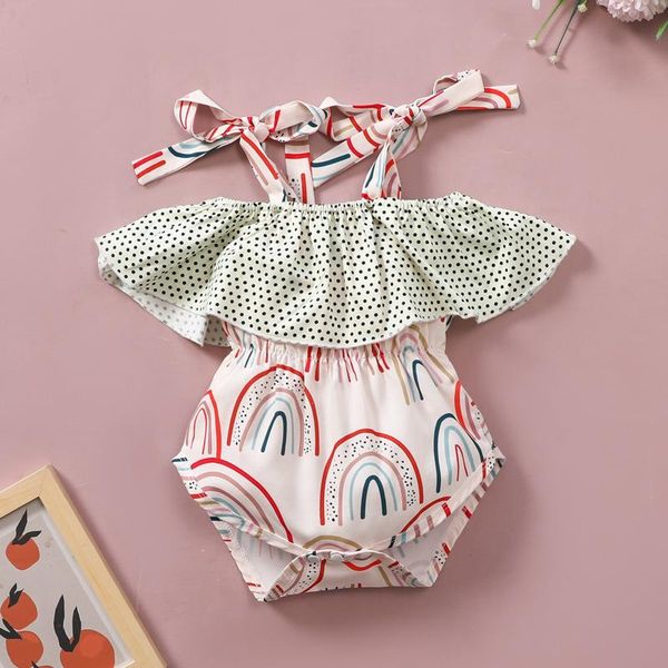 

rompers 0-18months cute polka dot ruffle born infant baby girls rainbow dotted printed bodysuit romper set jumpsuit m4, Blue