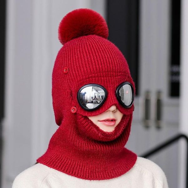 

beanies winter knitted hat for women warm skullies ski cap with removable glasses men outdoor sports