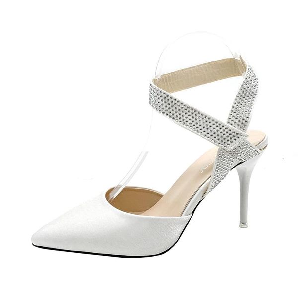 

summer pointed sandals women's rhinestone french high heels solid color stiletto single shoes women, Black