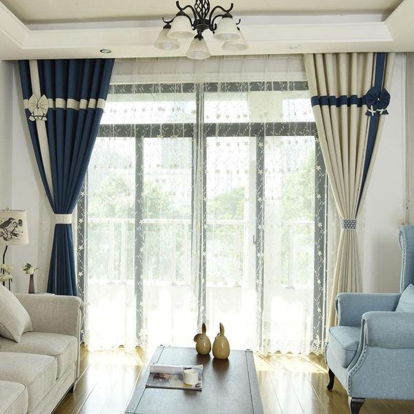 

curtain & drapes 1pcs solid color splicing blackout curtains for living room bedroom with high quality